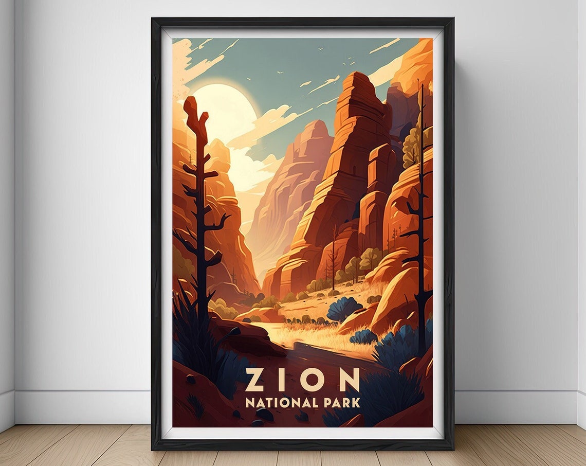 Zion National Park Poster Zion National Park Print Zion National Park Wall Art Zion Painting Zion Illustration Zion National Park Travel