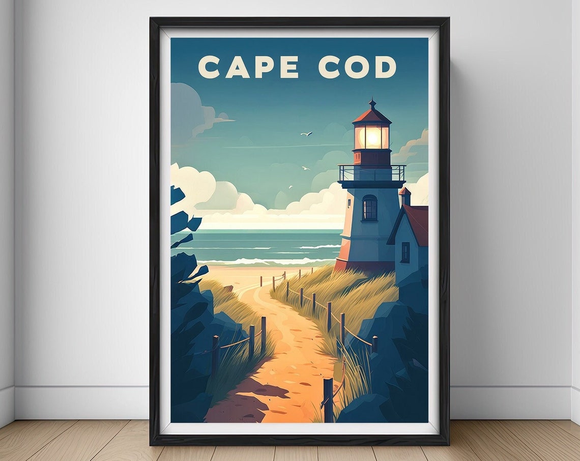 Cape Cod Massachusetts Lighthouse Beach Dunes Coastal Travel Poster
