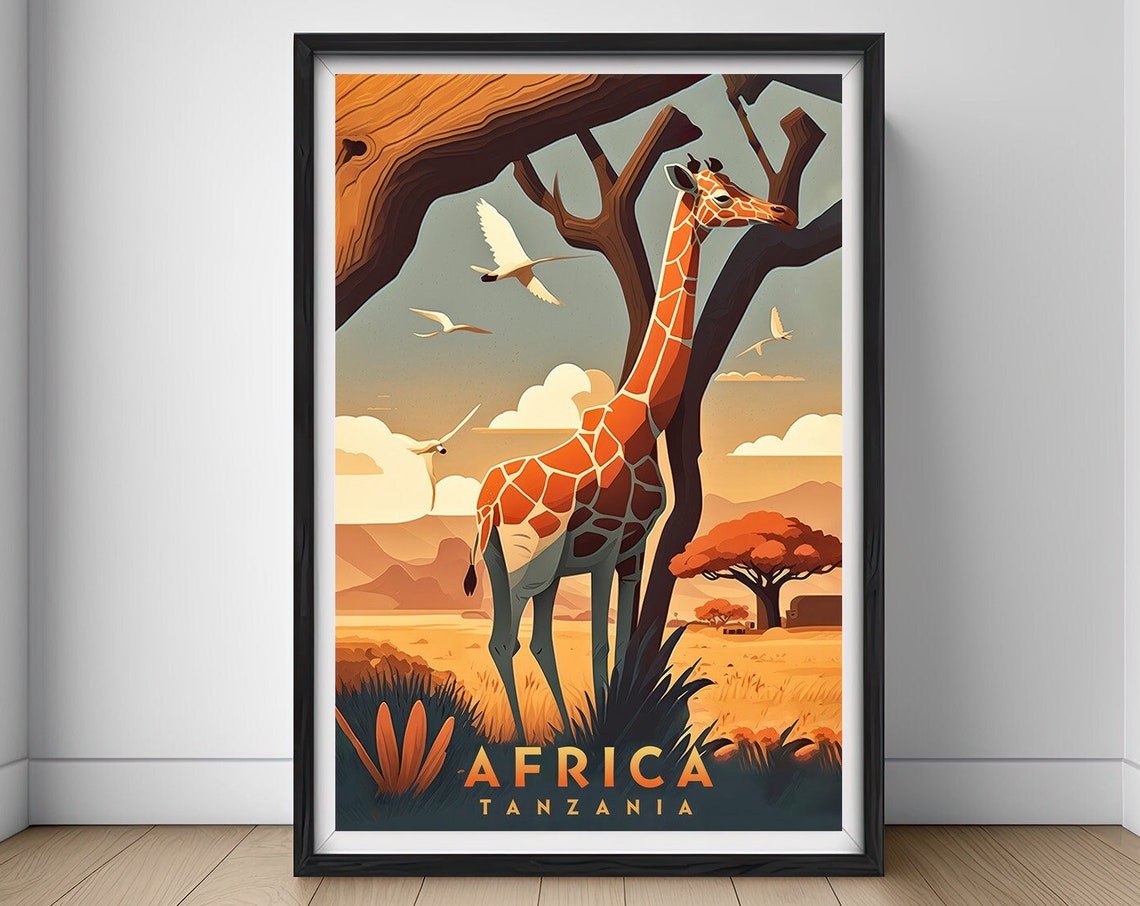 Africa Tanzania Travel Poster Africa Tanzania Wall Art Print Africa Tanzania Painting Illustration Africa Watercolor Home Decor