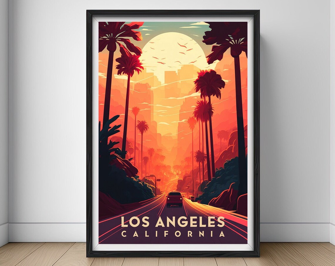 Los Angeles California Vintage Travel Poster Sunset Palm Drive