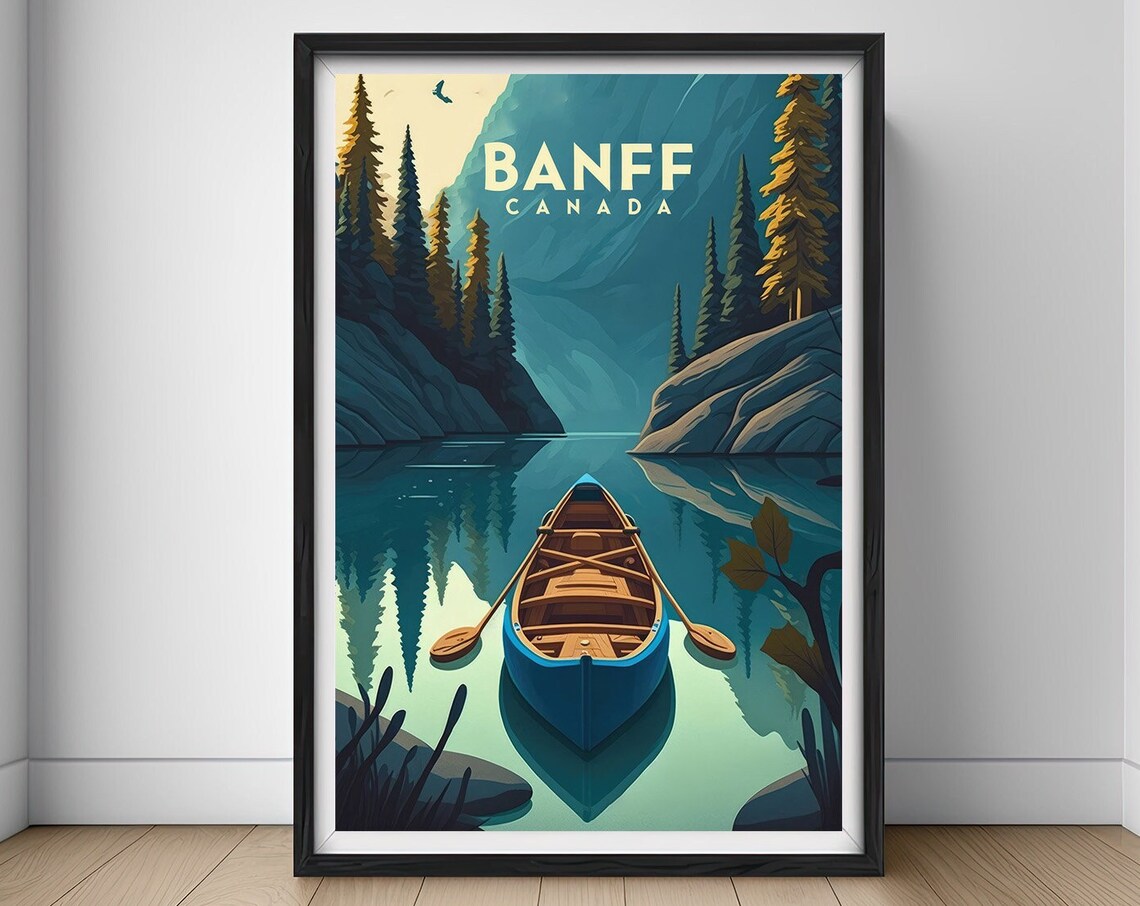 Banff Canada Travel Poster, Mountain Landscape Art Print
