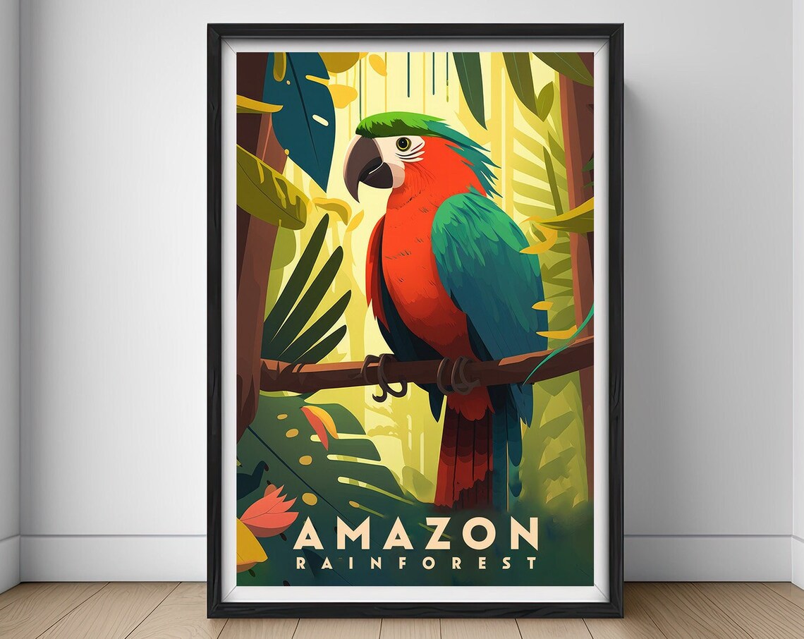Amazon Rainforest Travel Poster, Jungle Watercolor