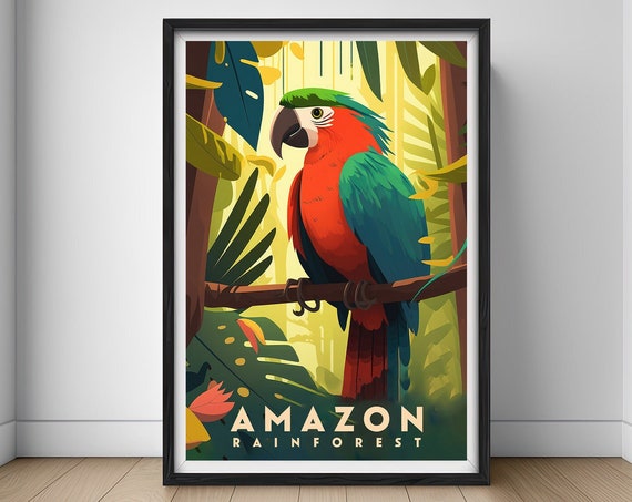 Amazon Rainforest Travel Poster, Jungle Watercolor
