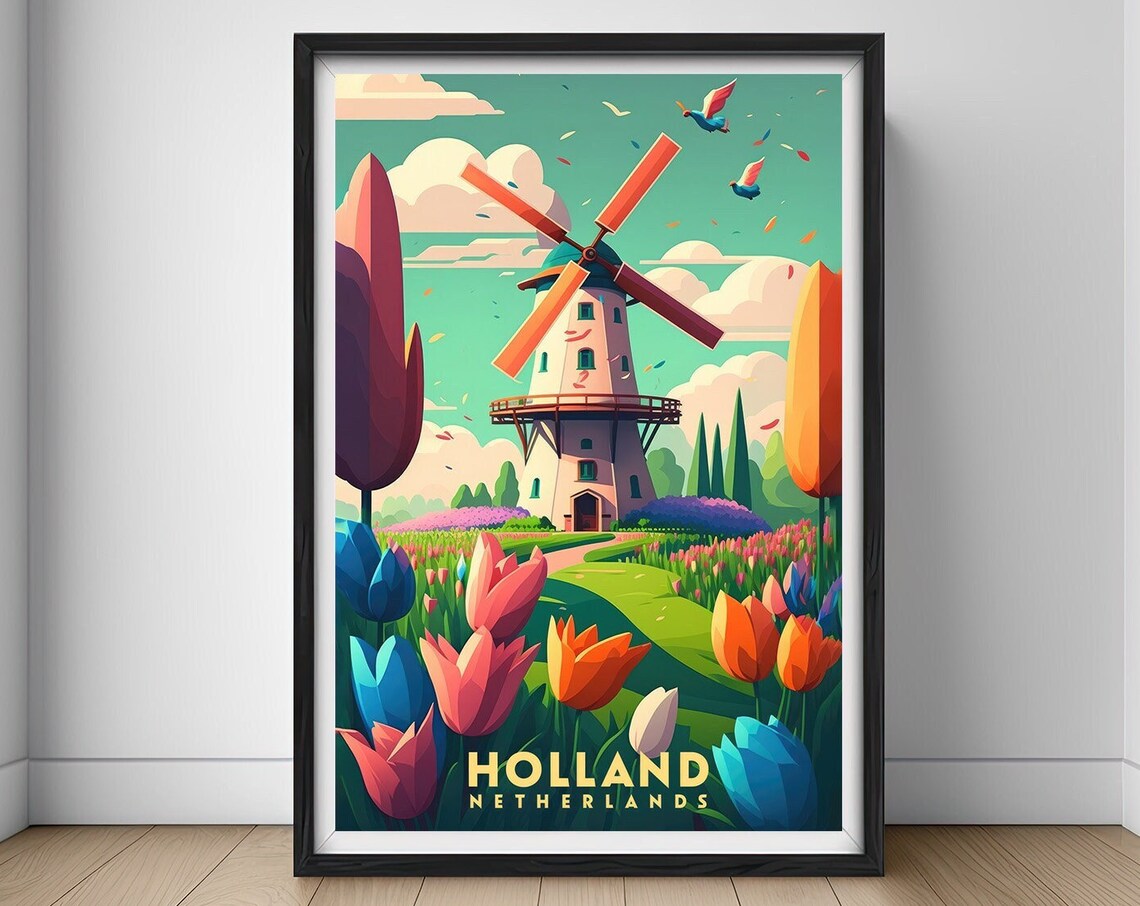 Netherlands Travel Poster, Holland Watercolor Art Print