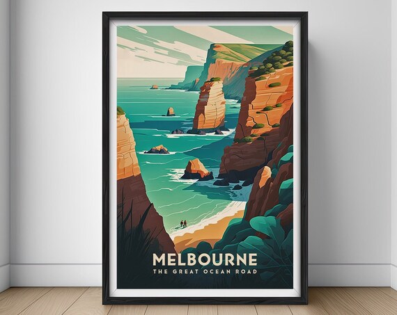 Melbourne Great Ocean Road Towering Cliffs Vintage Travel Poster