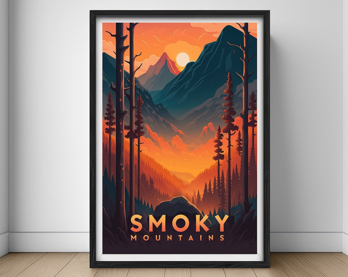 Great Smoky Mountains Travel Poster Great Smoky Mountains Wall Art Print Smoky Mountains Painting Illustration Smoky Mountains