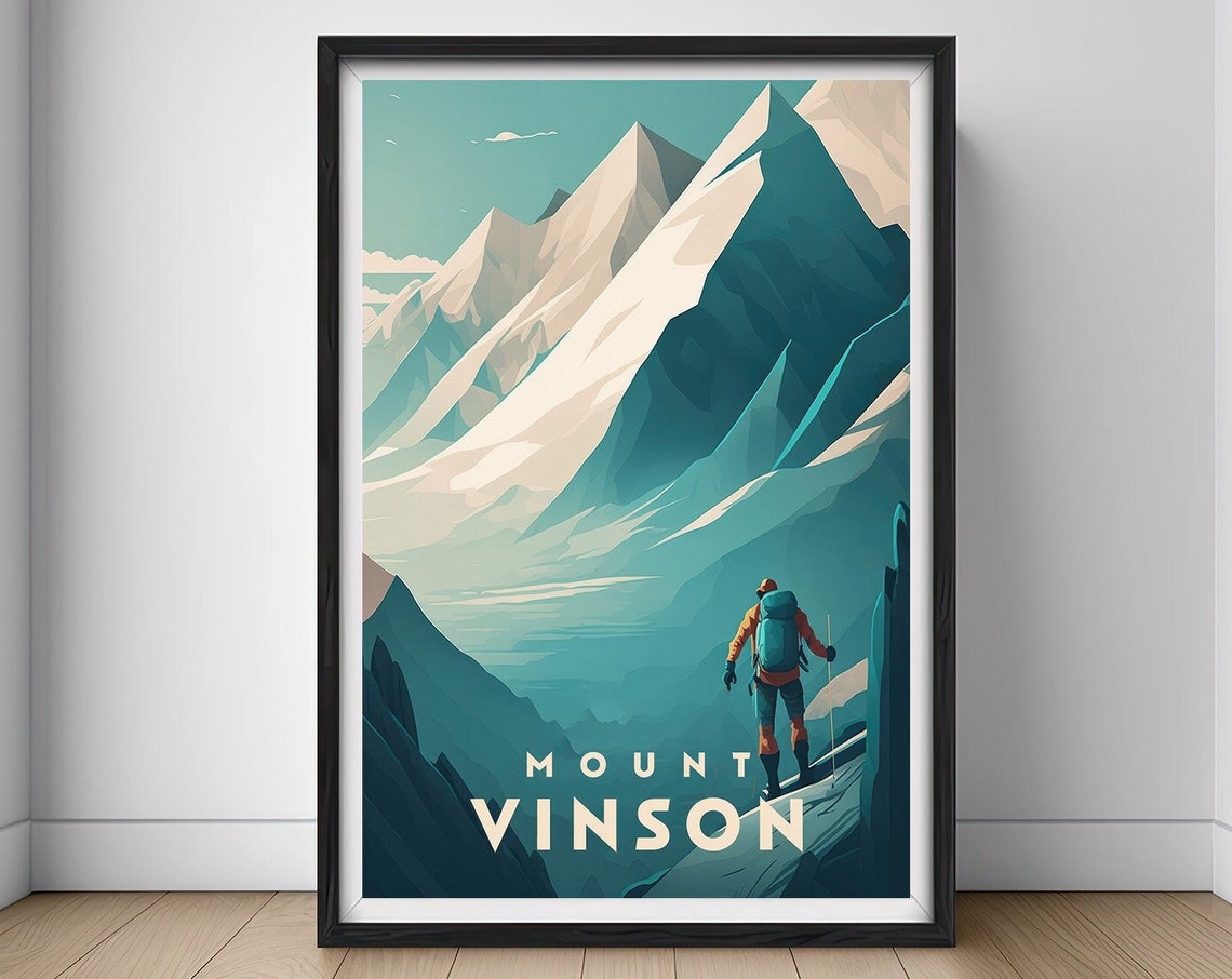 Mount Vinson Antarctica Climber Snow Peaks Vintage Travel Poster