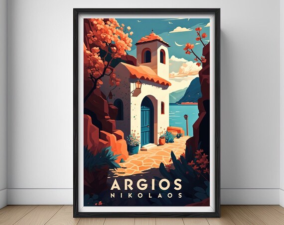 Argios Travel Poster Nikolaos Print Greece Wall Art Print Greek Islands Crete Painting Greece Illustration Crete Watercolor Home Decor Art