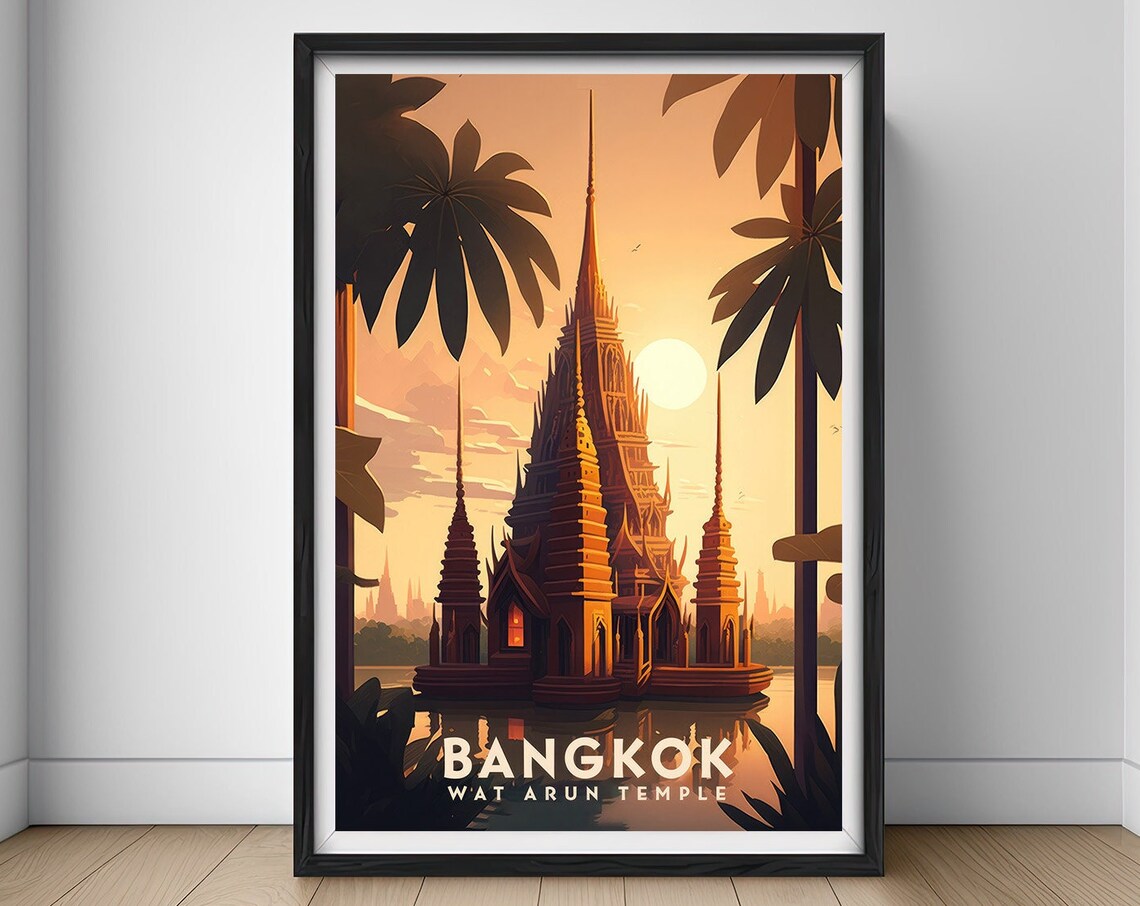 Bangkok Thailand Travel Poster, Wat Arun Art Print