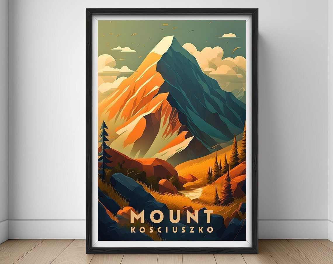 Mount Kosciuszko Australia Snow Capped Peak Vintage Travel Poster
