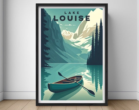 Lake Louise Travel Poster Lake Louise Canada Wall Art Print Canada Lake Louise Painting Illustration Lake Louise Canada Home Decor