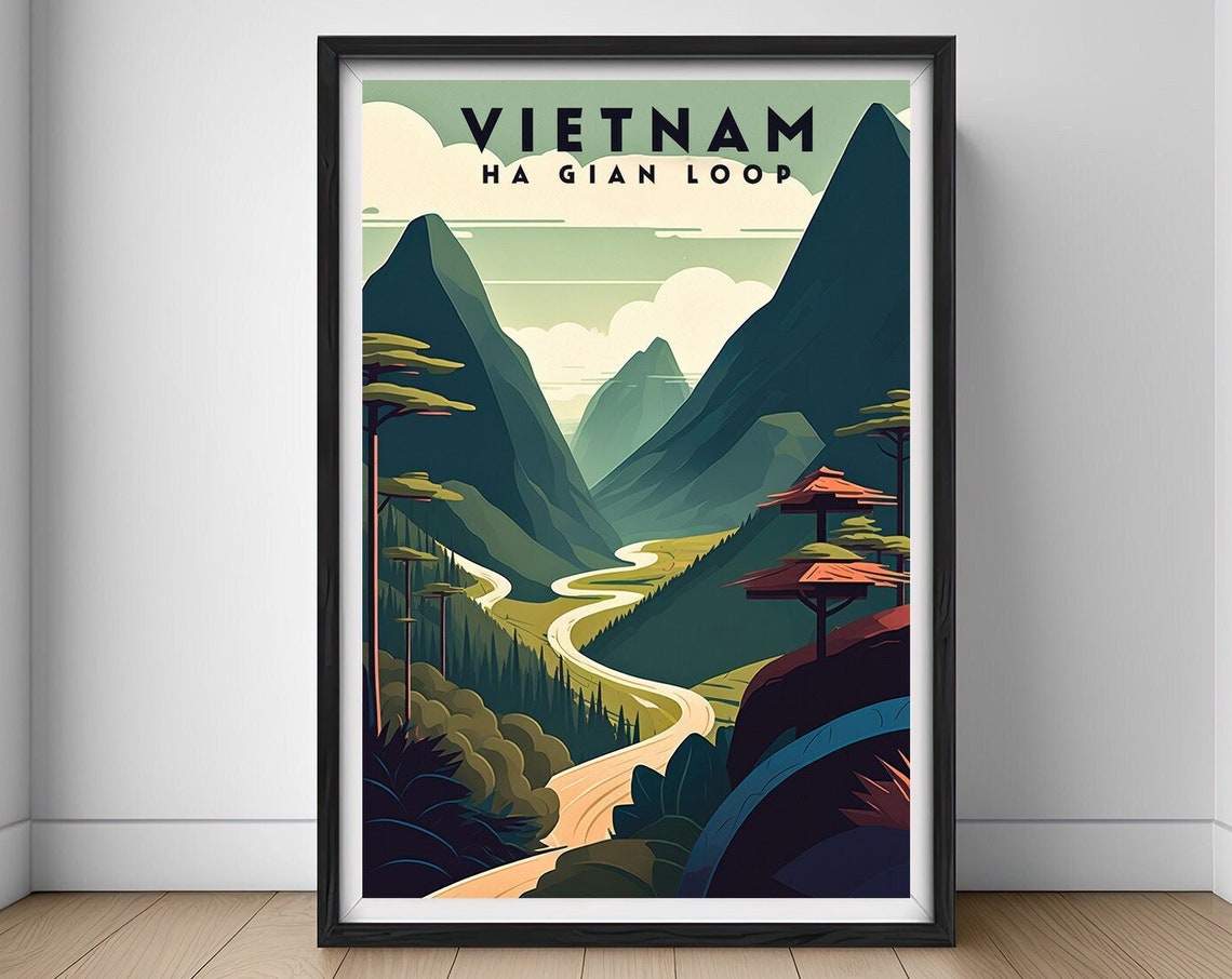 Vietnam Ha Giang Loop Mountain Road Minimalist Travel Poster