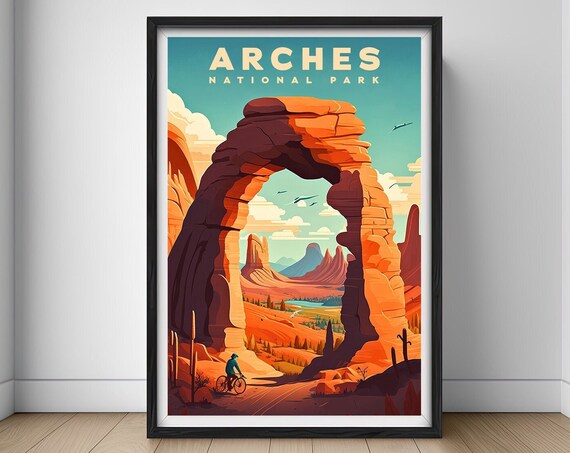 Arches National Park Delicate Arch Desert Cyclist Travel Poster