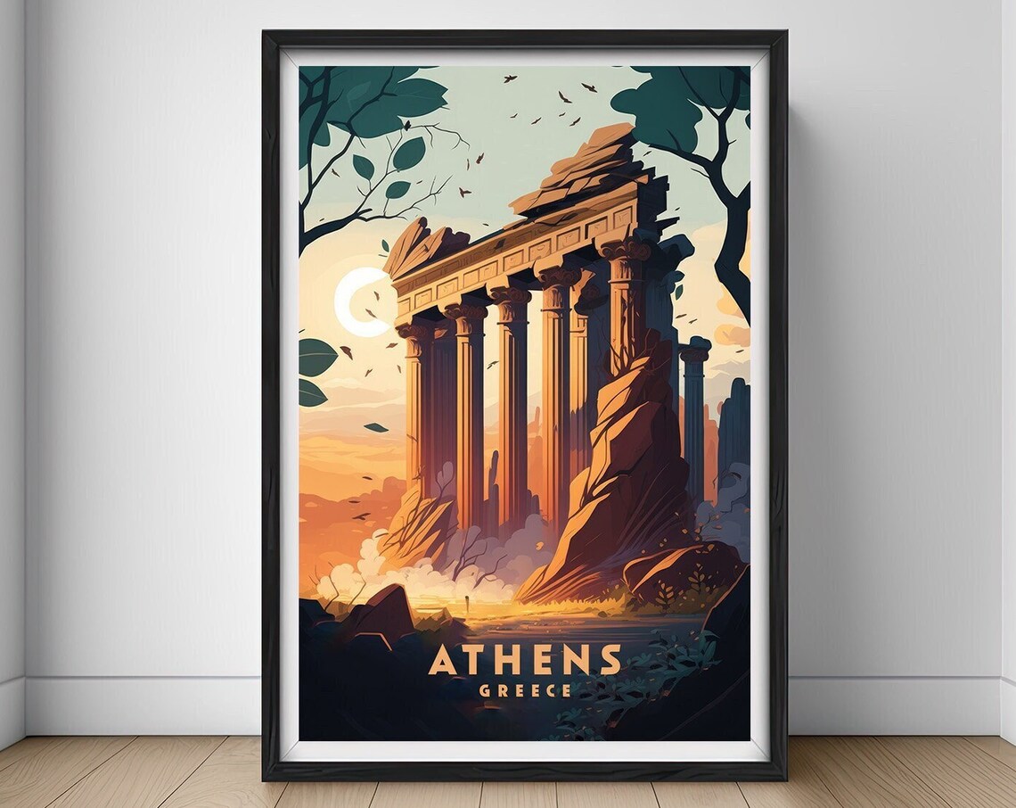 Athens Greece Travel Poster, European Wall Art Print