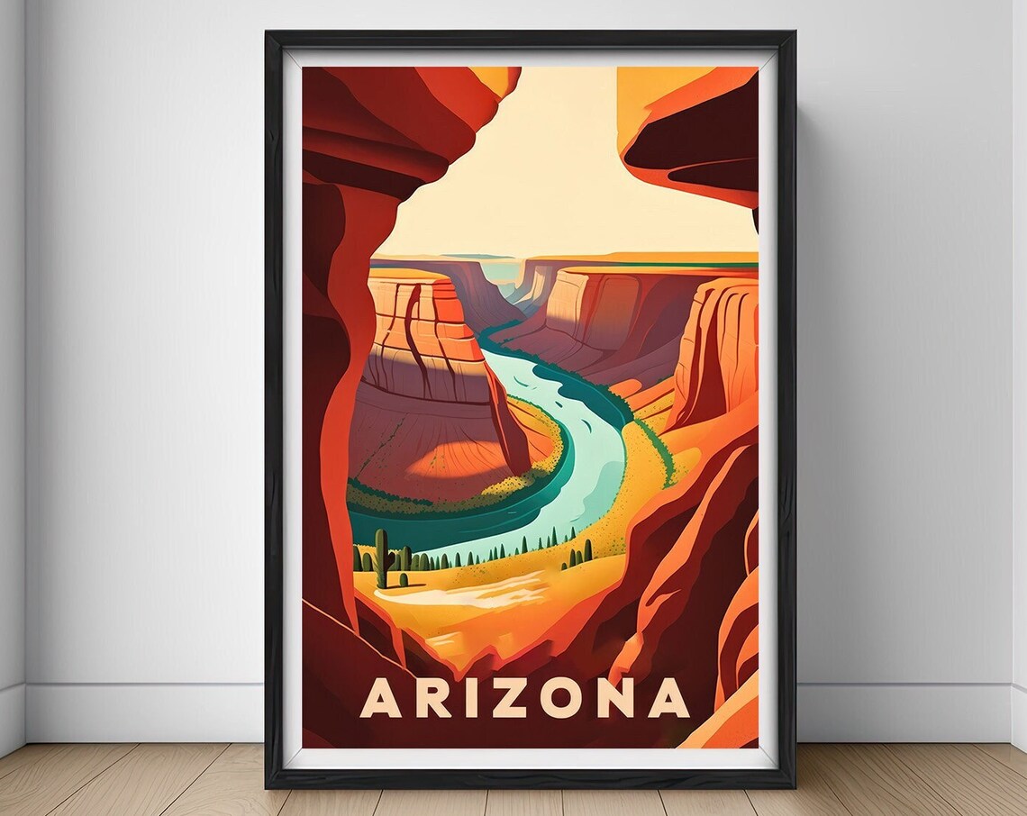 Arizona Horseshoe Bend River Canyon Sunset Vintage Travel Poster