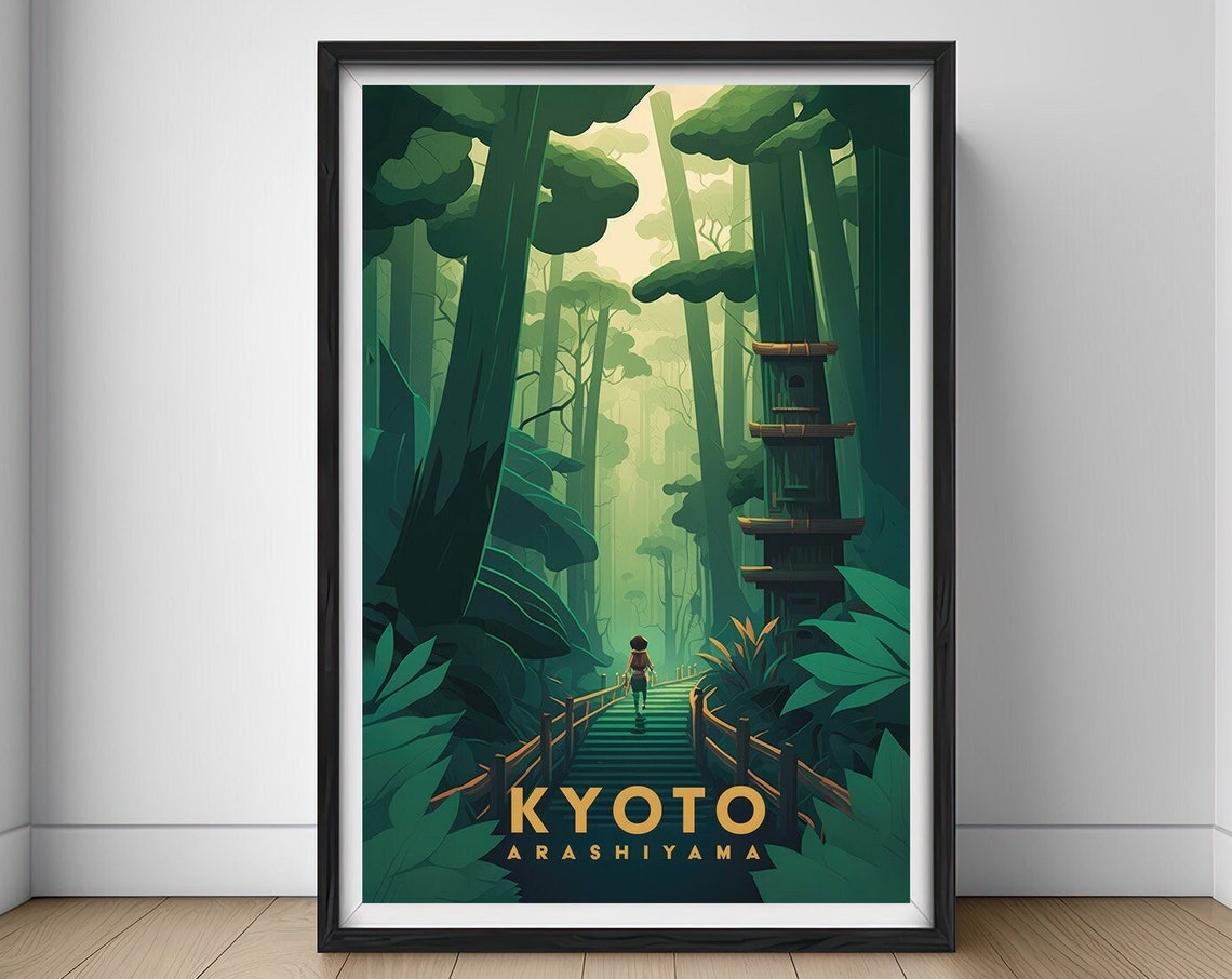 Kyoto Japan Travel Poster Kyoyo Japan Wall Art Print Kyoto Japan Painting Arashiyama Illustration Kyoto Watercolor Art Home Decor