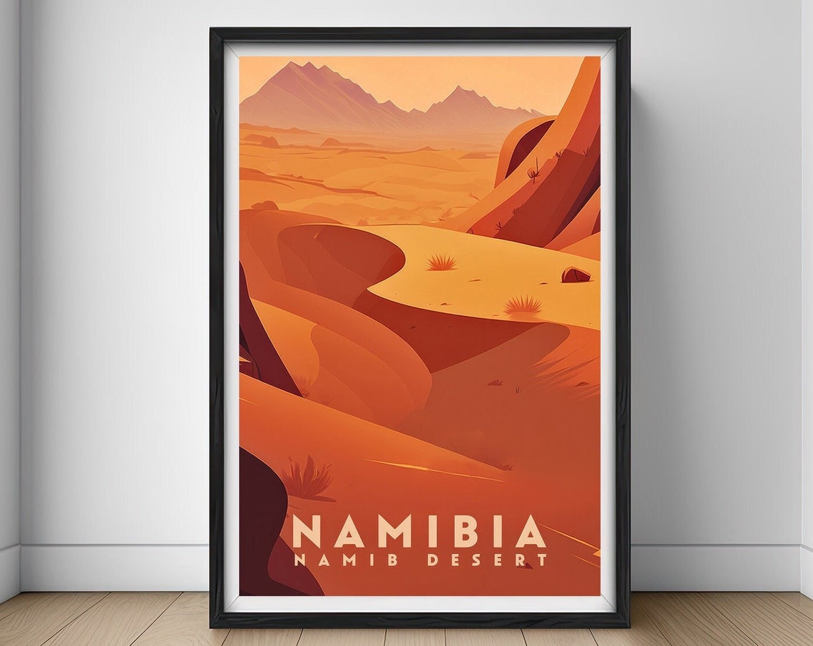 Namibia Namib Desert Vintage Travel Poster Sunset Dunes Artwork