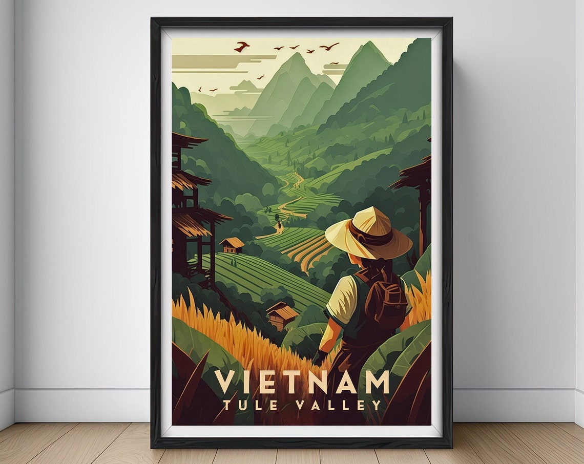 Vietnam Tule Valley Travel Poster Vietnam Tule Valley Wall Art Print Vietnam Tule Valley Painting Illustration Vietnam Watercolor