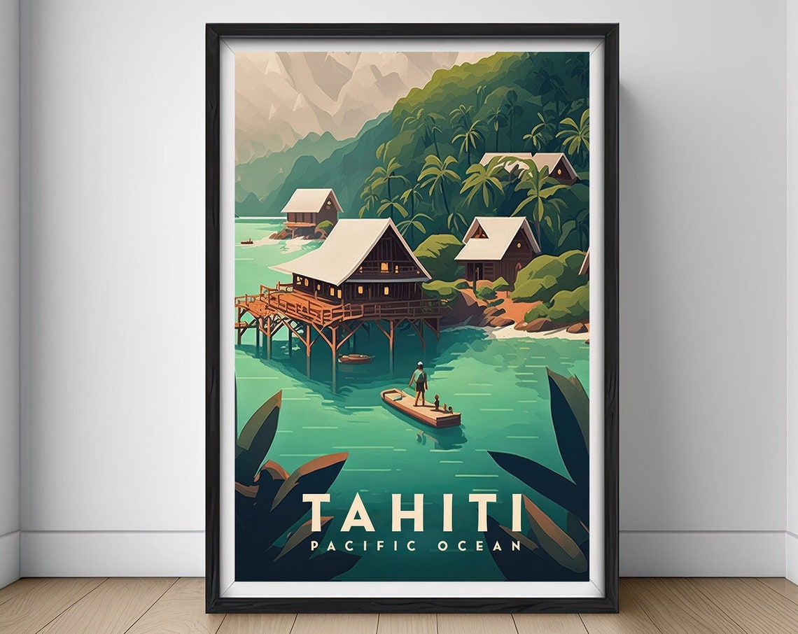 Tahiti Pacific Ocean Travel Poster Tahiti Pacific Ocean Wall Art Print Tahiti Painting Illustration Tahiti Watercolor Home Decor