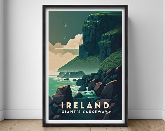 Ireland Giants Causeway Watercolor Travel Poster