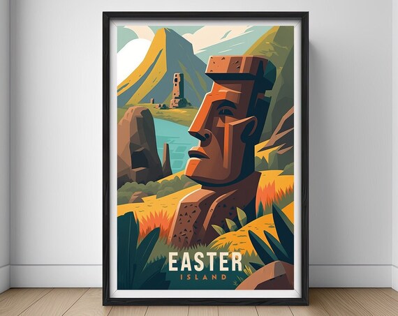 Easter Island Chile Travel Poster Chile Wall Art Print Chile Easter Island Moai Travel Art Poster Easter Island Chile Home Decor