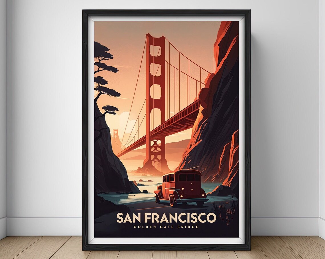San Francisco Travel Poster, Golden Gate Bridge Painting