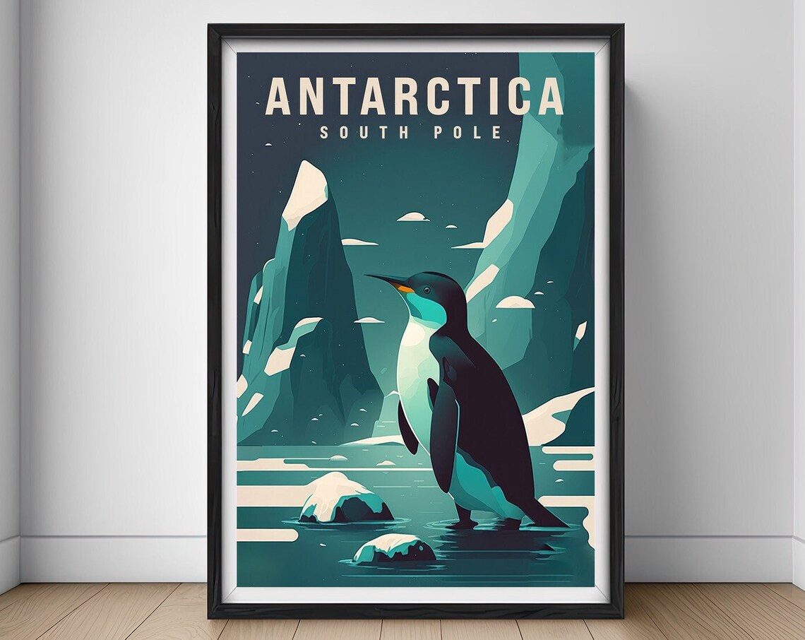 Antarctica Watercolor Travel Poster, Wall Art Print