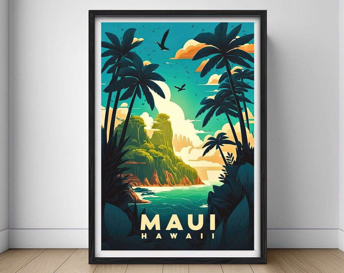 Hawaii Maui Travel Poster Hawaii Maui Wall Art Print Hawaii Maui Painting Hawaii Illustration Hawaii Maui Watercolor Home Decor