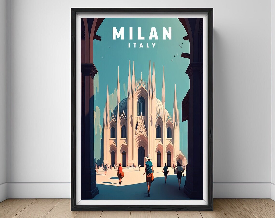 Milan Italy Duomo Cathedral Vintage Travel Poster Street View