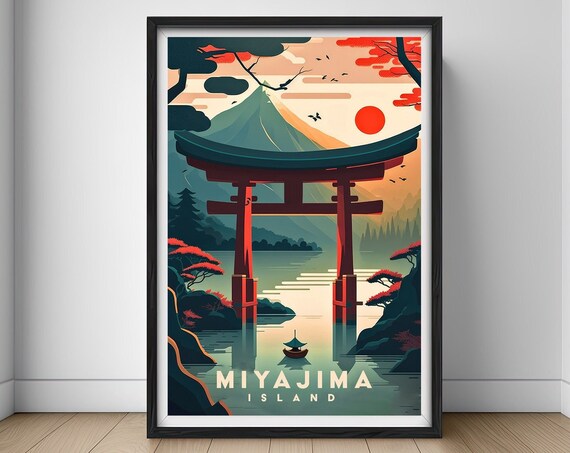 Miyajima Island Japan Travel Poster Miyajima Island Japan Wall Art Print Hiroshima Japan Painting Illustration Japan Watercolor