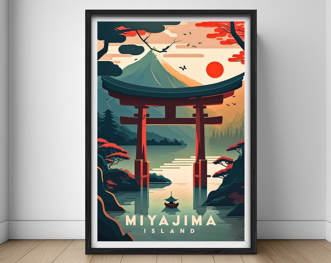Miyajima Island Japan Travel Poster Miyajima Island Japan Wall Art Print Hiroshima Japan Painting Illustration Japan Watercolor