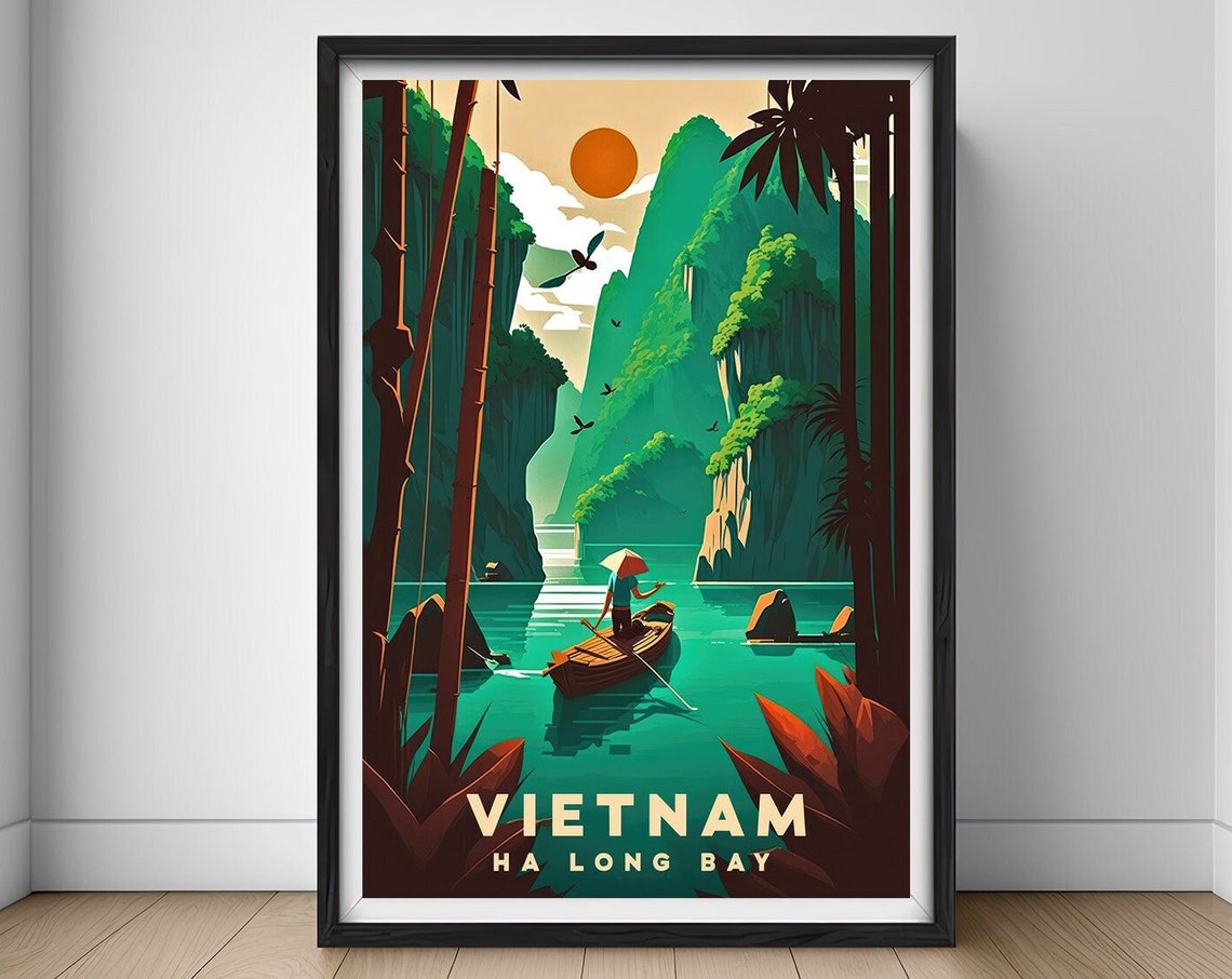 Vietnam Ha Long Bay Travel Poster Vietnam Ha Long Bay Wall Art Print Vietnam Ha Long Bay Painting Illustration Vietnam Watercolor