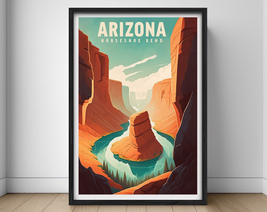 Arizona Horseshoe Bend Canyon River Overlook Retro Travel Poster