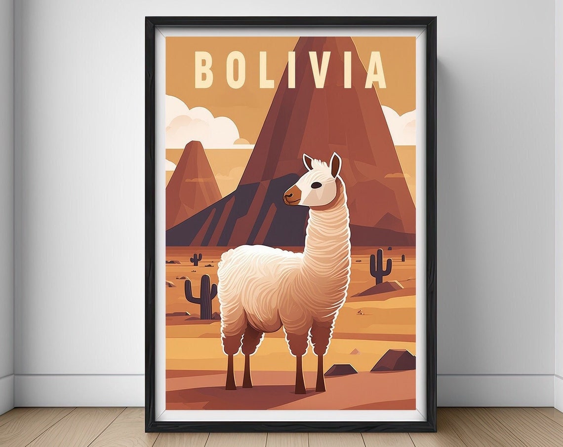 Bolivia Llama Travel Poster Bolivia Llama Wall Art Print Bolivia Llama Painting Illustration Bolivia Llama Watercolor Home Decor