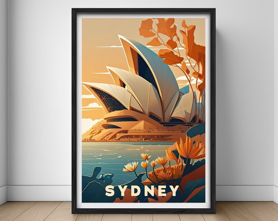 Sydney Australia Vintage Travel Poster Opera House Harbor Art