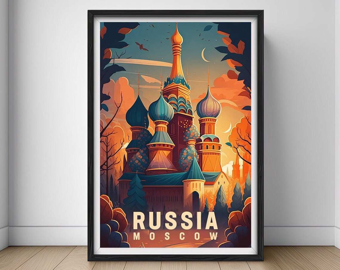 Moscow Russia Saint Basils Cathedral Onion Domes Vintage Poster