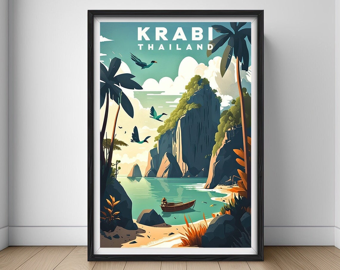 Krabi Travel Poster Krabi Print Krabi Wall Art Print Krabi Thailand Krabi Painting Krabi Illustration Krabi Watercolor Krabi Home Decor Art