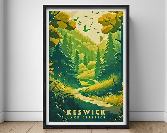 Keswick Travel Poster Keswick Print Keswick Wall Art Print Keswick Lake District Keswick Painting Keswick Illustration Keswick Watercolor