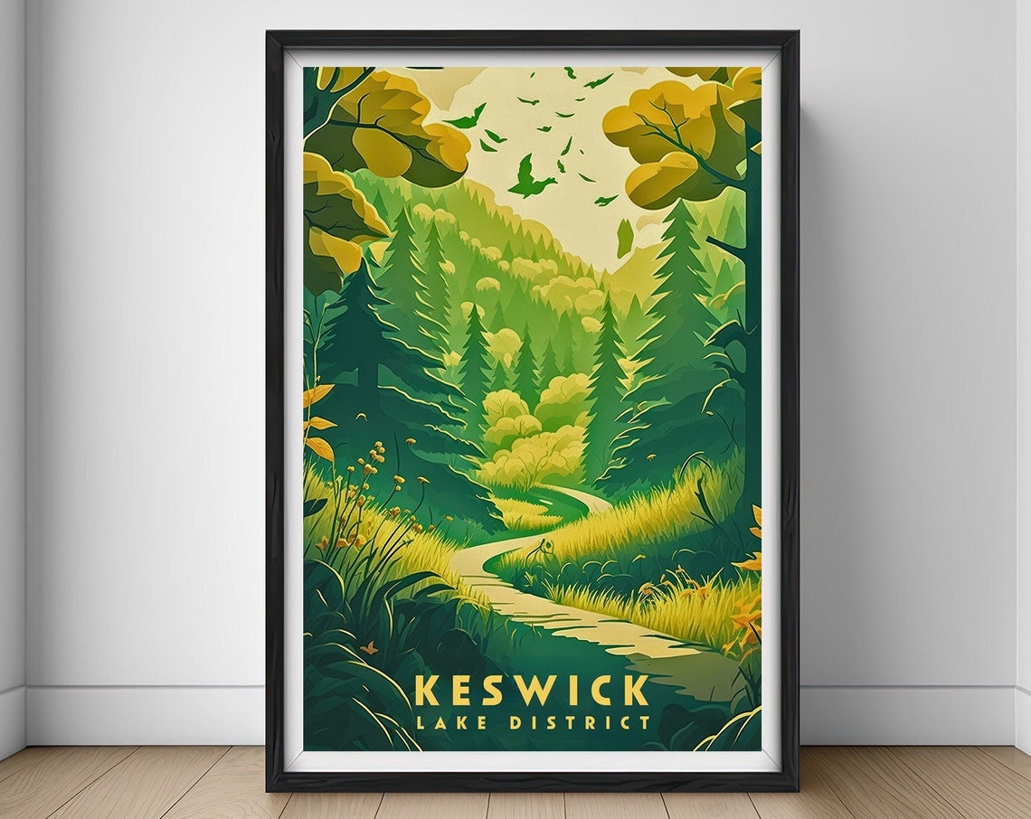 Keswick Lake District Forest Path Woodland Walk Travel Poster