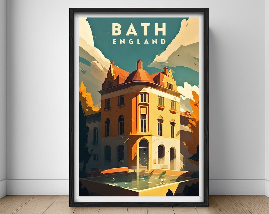 Bath England Georgian Bathhouse Vintage Travel Poster Thermal Pool