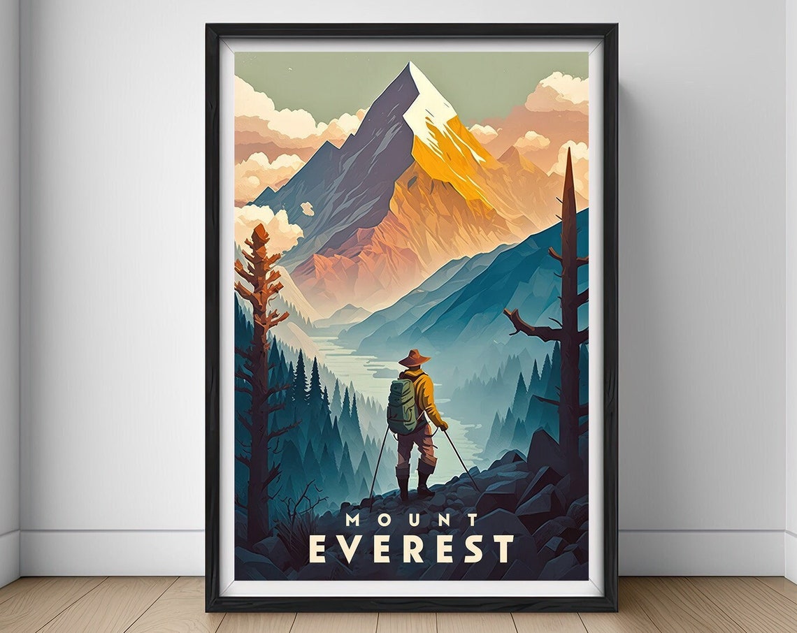 Mount Everest Travel Poster Everest Wall Art Print Mt Everest Painting Himalayas Travel Art Poster Mt Everest Painting Home Decor