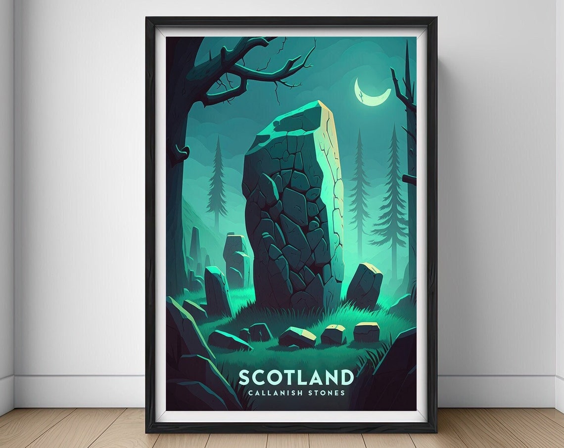 Scotland Callanish Stones Moonlit Night Vintage Travel Poster