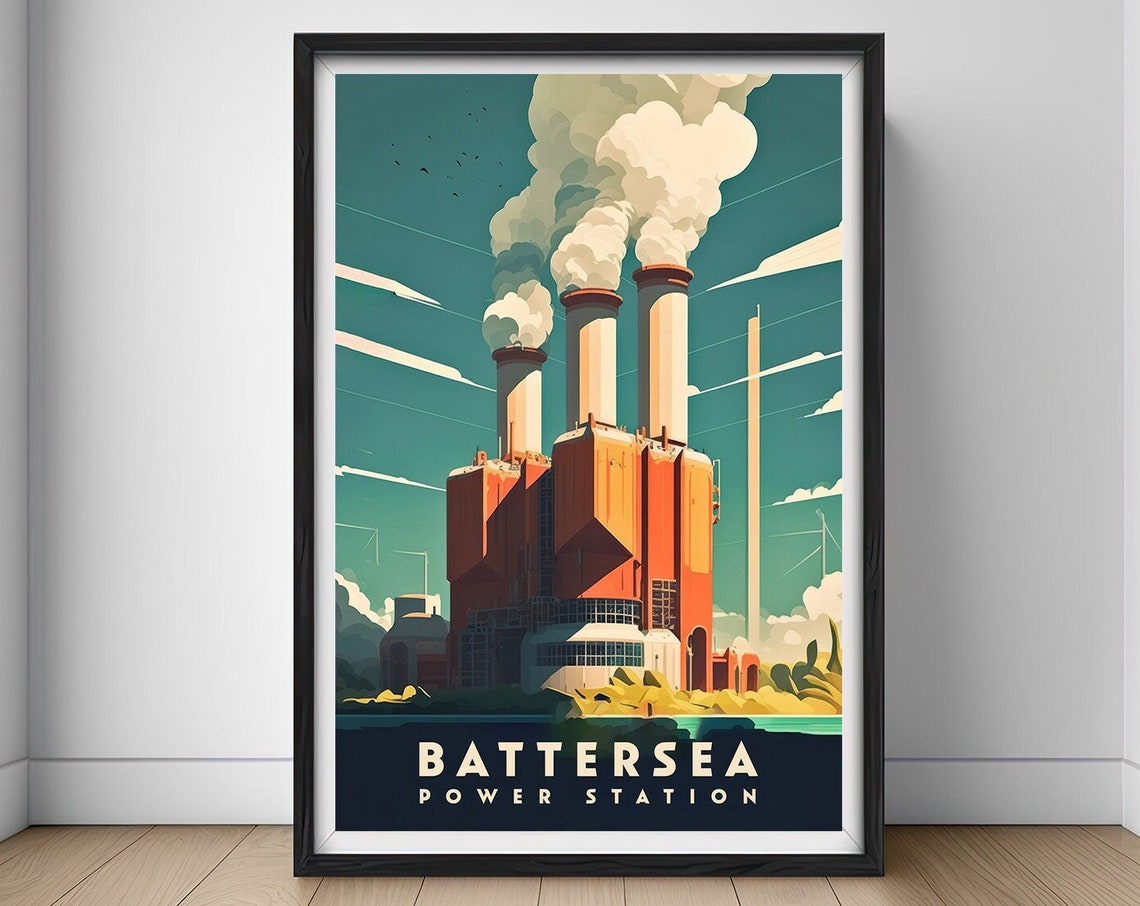 Battersea Power Station London Industrial Vintage Travel Poster