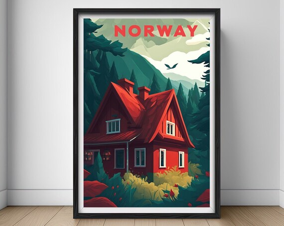 Norway Lofoten Islands Travel Poster Norway Wall Art Print Norway Painting Lofoten Islands Illustration Norway Watercolor Decor