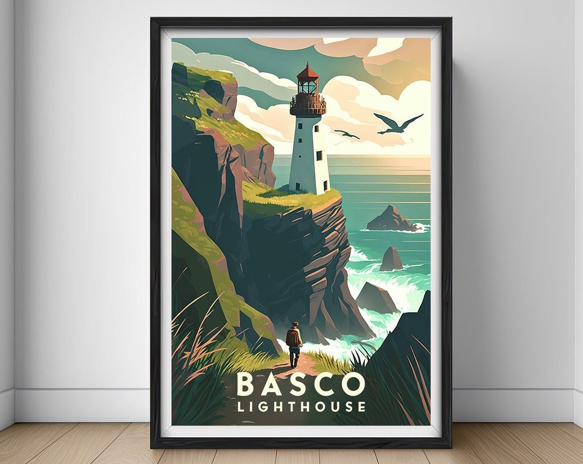 Basco Lighthouse Batanes Philippines Vintage Travel Poster Coast