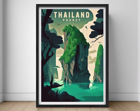 Phuket Thailand Travel Poster Thailand Wall Art Print Phang Na Bay Phuket Travel Art Poster Phuket Thailand Art Home Decor Island