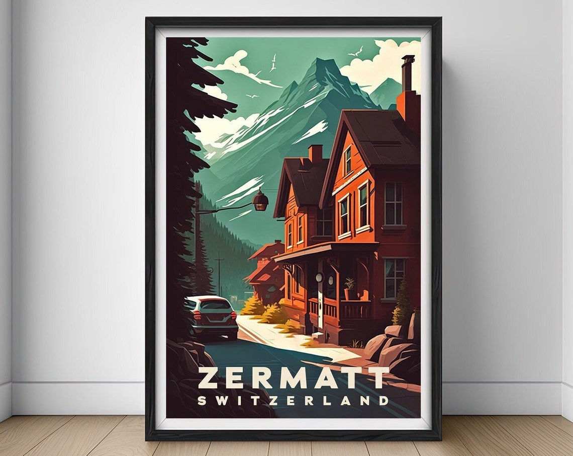 Zermatt Switzerland Travel Poster Zermatt Wall Art Print Zermatt Painting Illustration Switzerland Travel Art Switzerland Decor