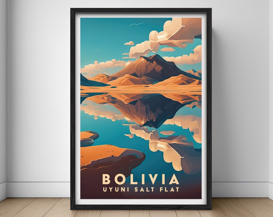 Bolivia Uyuni Salt Flat Travel Poster Bolivia Uyuni Salt Flat Wall Art Print Bolivia Painting Illustration Bolivia Watercolor Art