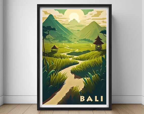 Bali Ubud Travel Poster Bali Ubud Wall Art Print Rice Fields Bali Ubud Painting Bali Illustration Bali Ubud Bali Ubud Home Decor