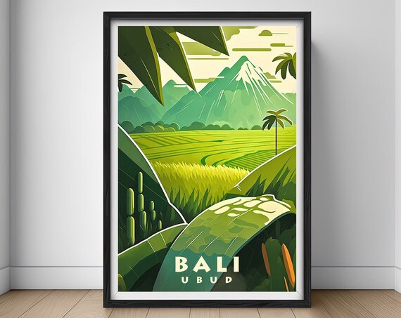 Bali Ubud Travel Poster Bali Ubud Wall Art Print Rice Fields Bali Ubud Painting Bali Illustration Bali Ubud Bali Ubud Home Decor